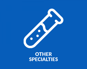 Test tube graphic linking to clinical trails information for research specialties other than oncology.