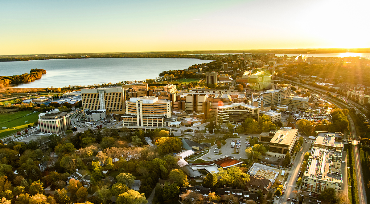 Aerial view of UW–Madison's health sciences campus.