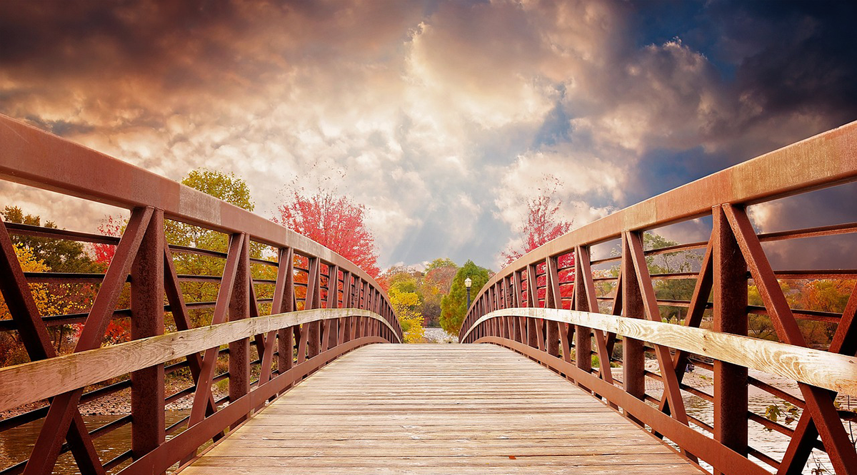 A wooden bridge in autumn