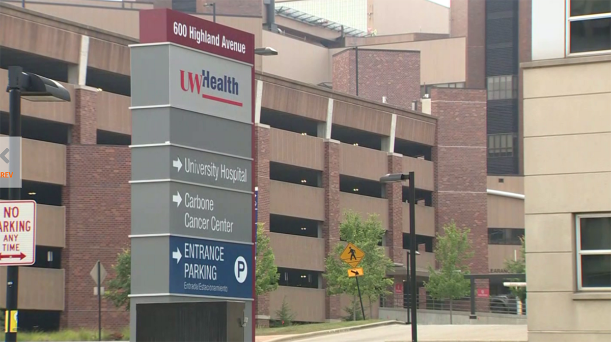 UW Health directional sign outside of the hospital and clinics.