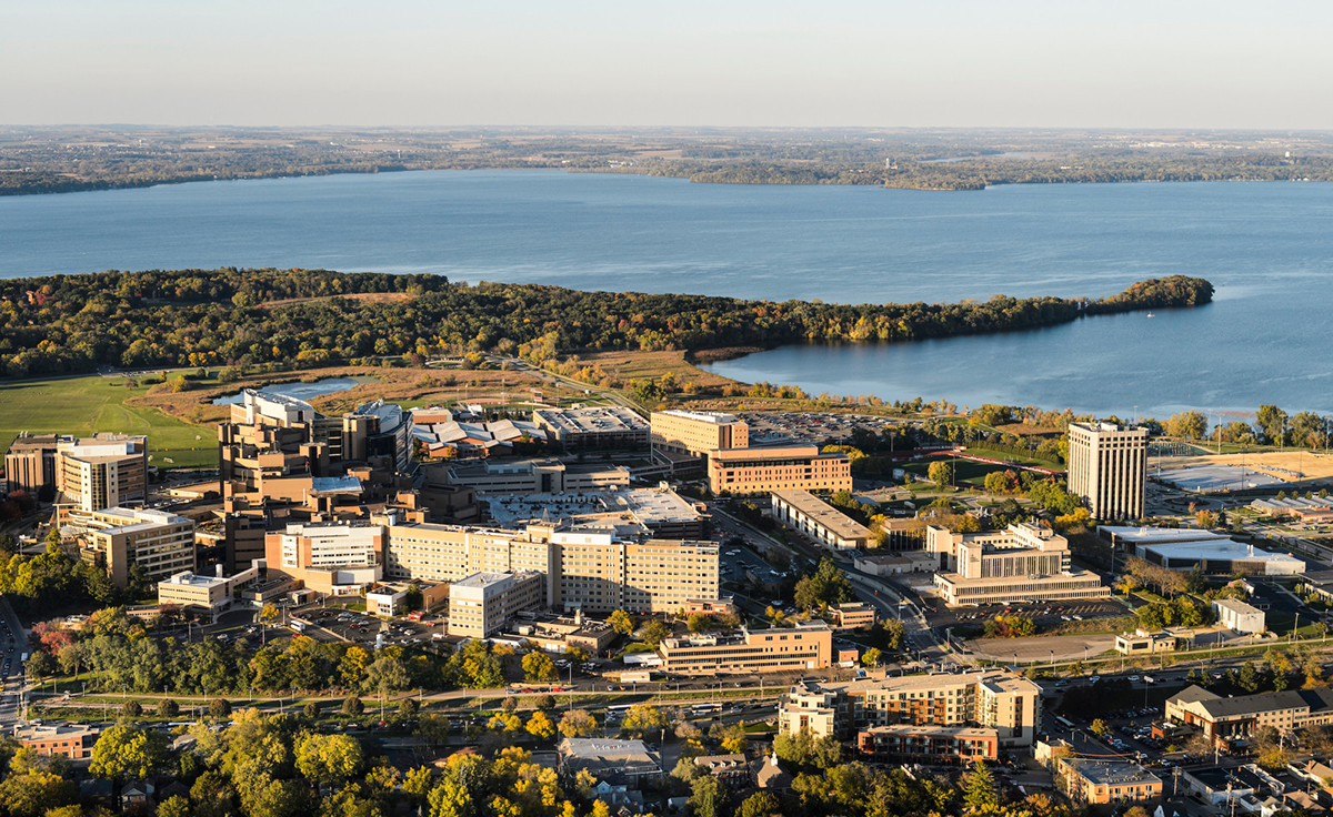 Aerial view of the UW–Madison campus.
