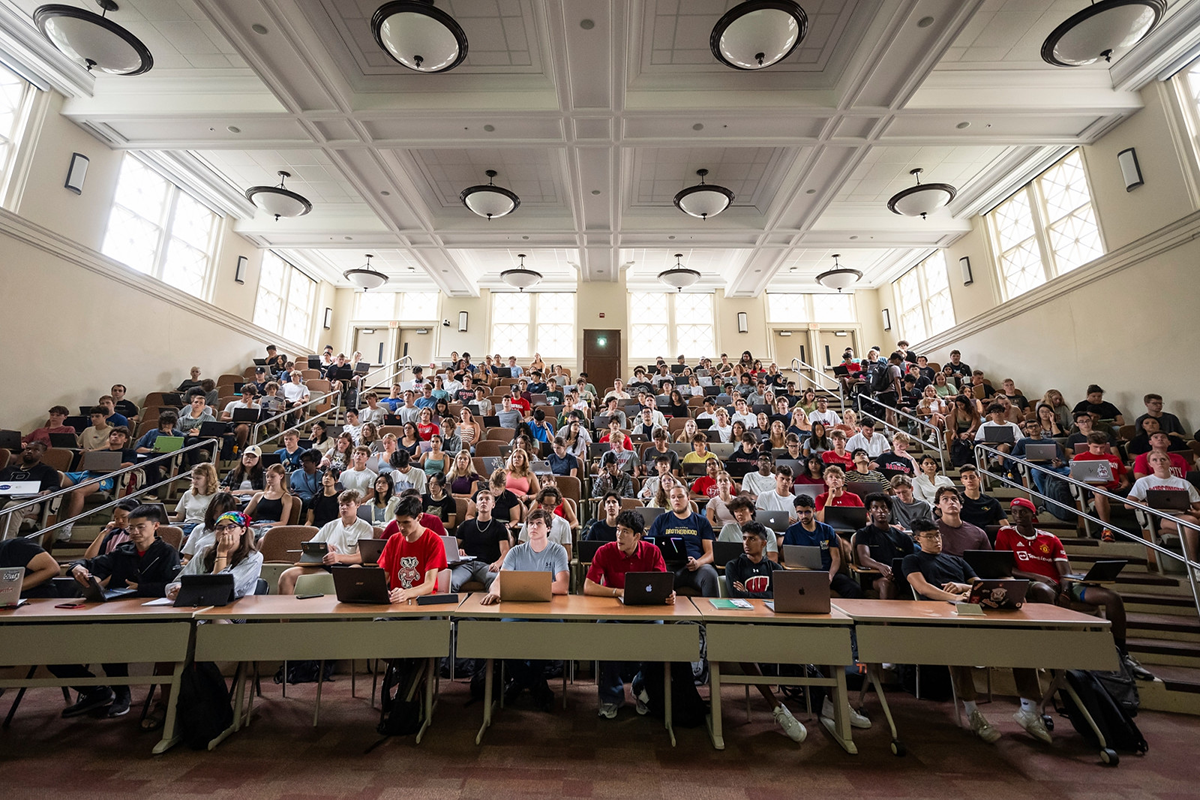 Students seated in a classroom at UW–Madison.