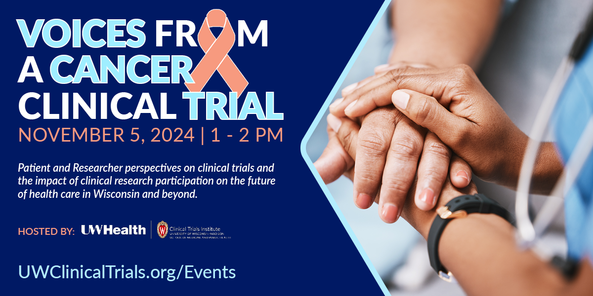 Promotional graphic for the event with an image of a healthcare provider holding a patient's hand.